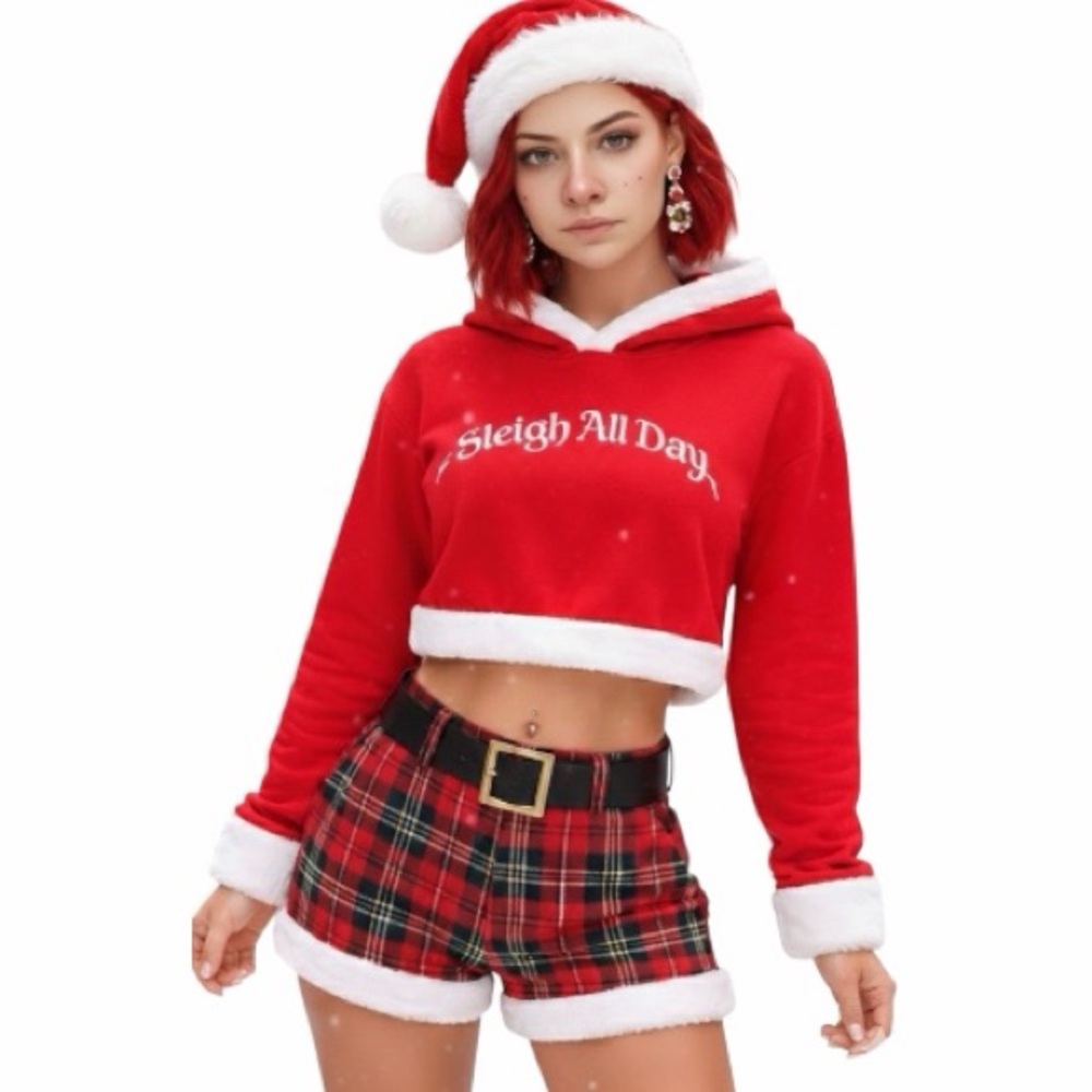H&M  'Sleigh All Day' Cropped Hoodie, Size M